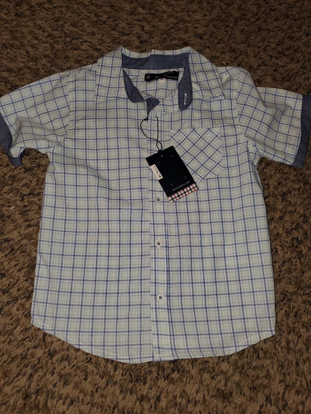 Ben Sherman Light Blue & White Windowpane Short Sleeve Shirt